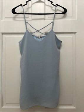 moa moa Light Blue Crisscross Strap Textured Tank Top - Size Medium
